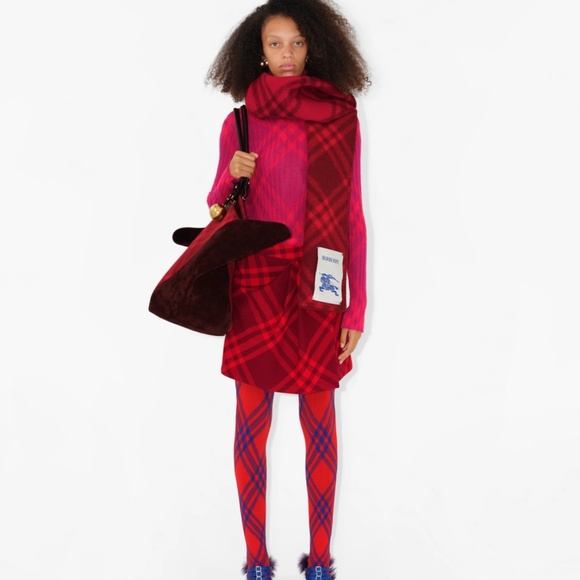 NWT $550 Burberry Equestrian Knight Detail Check Wool Scarf in Ripple! - Picture 2 of 5